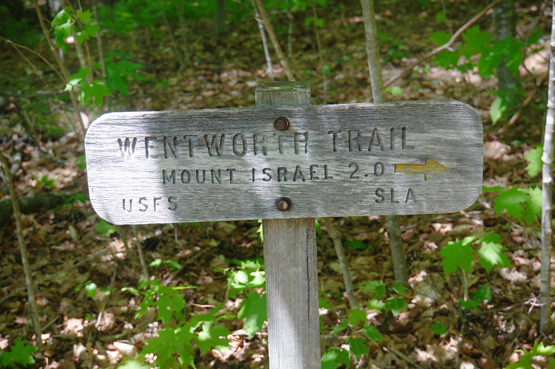 wentworth trail mount israel sign trailhead 52 with a view